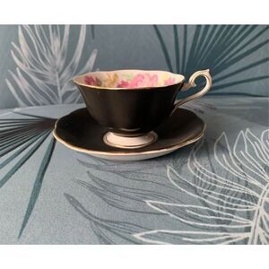Robert Albert Vintage Bone China England Old English Rose matte black TEA SAUCER